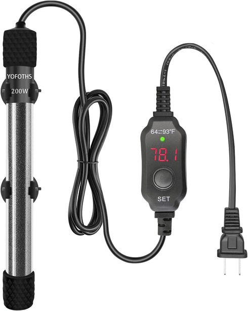 Adjustable Mini Aquarium Heater, 200W Submersible Small Fish Tank Heater with Digital Display