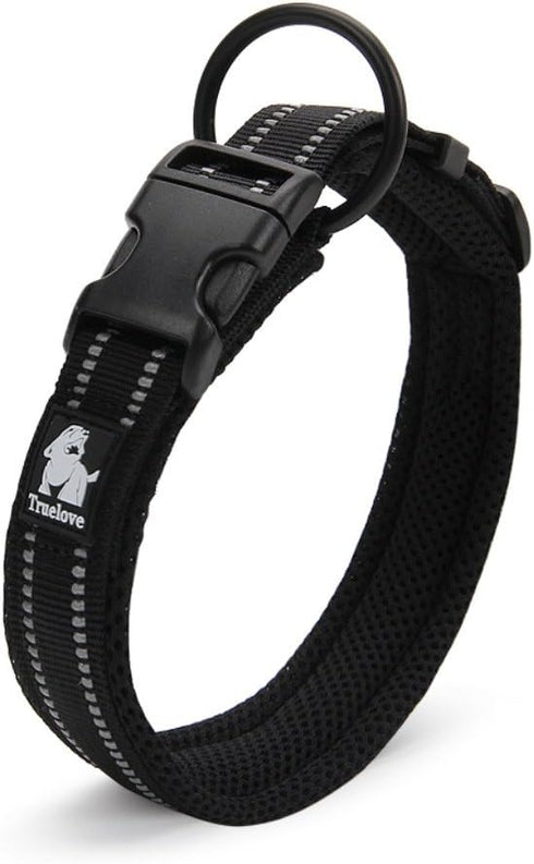 Creation Core Reflective Mesh Padded Dog Collar, Adjustable Nylon Outdoor Adventure Collar (Black, M)