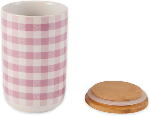 Bone Dry Ceramic Pet Treat Canister with Bamboo Lid Dishwasher Safe, Countertop Storage, Keep Dog & Cat Treats Safe & Dry, 4x6.5 Pansy Petite Check
