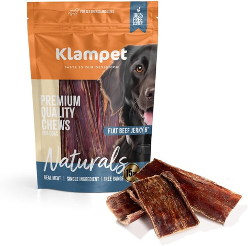 6-Inch Flat Beef Jerky for Dogs 15 Pack | Single-Ingredient Esophagus Chews