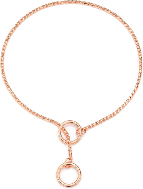 Mogoko Stainless Steel Dog Choke Chain Collar, Puppy Metal Snake Chain Slip Collar for Training Walking (Rose Gold)