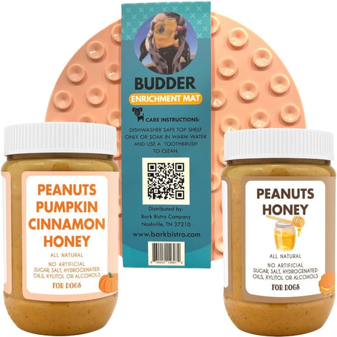 BUDDY BUDDER Pumpkin Pup + Ruff Ruff Raw Red Dog Enrichment Mat Combo, 100% All Natural Peanut Butter, Healthy Treats