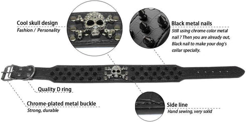Studded Dog Collar - 2" Leather Spiked Collar for Medium Large Dogs Pit Bull Mastiff Bully Boxer (M: 17-20 inch, Pink-3)