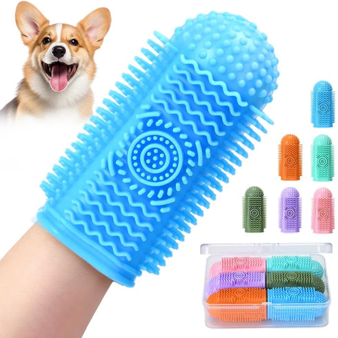 Sarnxgr 6Pcs Silicone Dog Toothbrush,360 Dog Tooth Brushing Kit,Finger Toothbrush,Cat Tooth Brush,Teeth Cleaning,Dogs