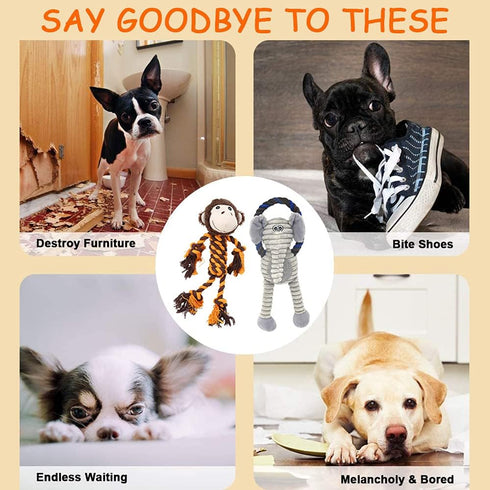 Rope Dog Toys for Small Dogs, Tug of War Toys, Squeaky Toys to Keep Them Busy, Interactive for Aggressive Chewers