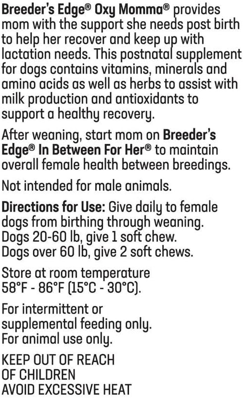 Revival Animal Health Breeder's Edge Oxy Momma - Nursing & Recovery Supplement for Medium & Large Dogs, 40ct Soft Chews