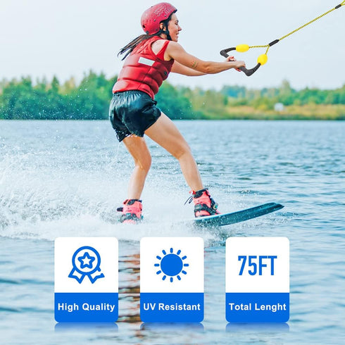 SELEWARE Water Ski Rope, Soft Rubber Handle with 2 Floats, 2 Section Boat Tow Rope, 4000 lbs Capacity