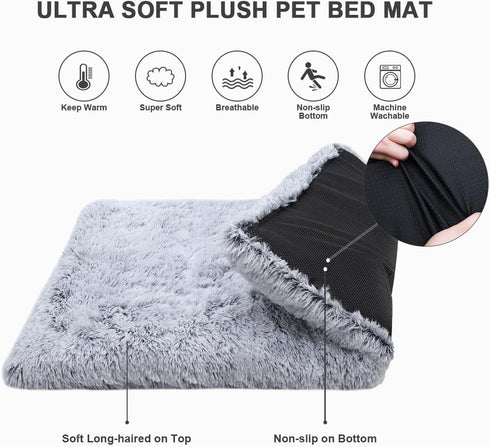 Vonabem Large Dog Bed Crate Pad, 36 inch Washable Pet Bed for Large Medium Small Dogs, Deluxe Plush Anti-Slip Mat, Grey