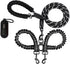 Double Dog Leashes Rope, Reflective with Two Shock Absorbing Bungee Training Leashes for Two Dogs, 360 Swivel