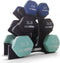 HolaHatha Neoprene Dumbbell Free Hand Weight Set with Rack, 2, 3, 5, 8, and 10 Pound for Home Exercises