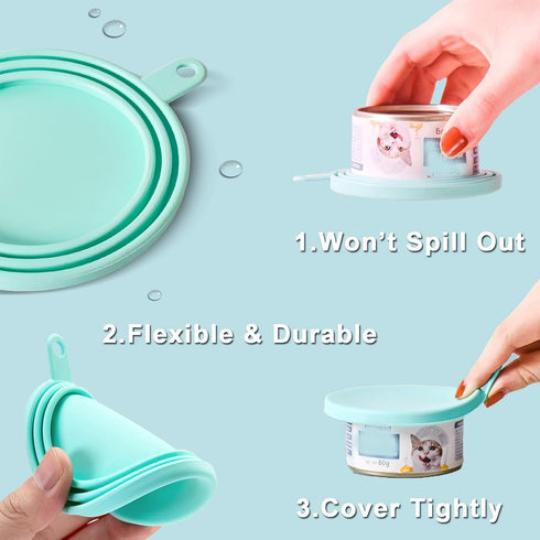 WAFJAMF Silicone Pet Can Covers, Dog Cat Food Can Lids and Spoons, Universal BPA Free, 2 Pack