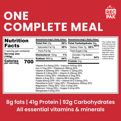 RecPak Performance Ultralight Instant Meals - 700 Cal 42g Protein Chocolate (3-Pack) for Your Next Adventure
