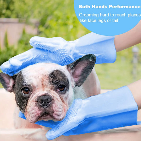 Pet Washing Gloves - Gentle Silicone Dog Bath Shampoo Shower Brush Grooming Mitts, Waterproof, Massaging Rubber Scrubber
