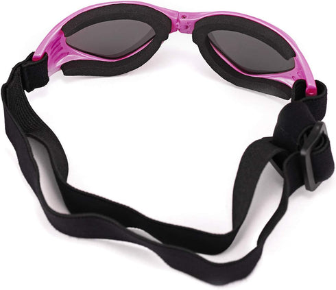Dog Goggles Sunglasses for Large & Middle Dogs, UV Protective Foldable Eyewear, Adjustable Waterproof (Pink)
