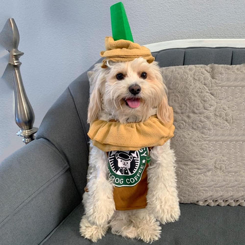 Latte Dog Costume, Funny Iced Coffee Outfit for Halloween, Winter Warm Cosplay for Small Medium Dogs