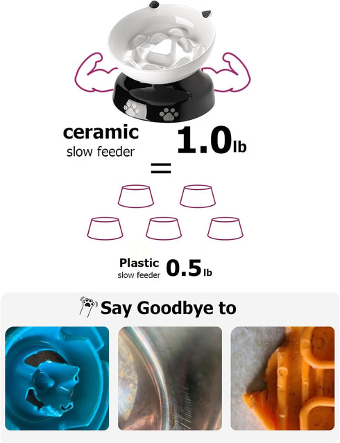 Y YHY Ceramic Cat Slow Feeder, Elevated Tilted Design for Dry and Wet Food, Dog Slow Feeder Bowl