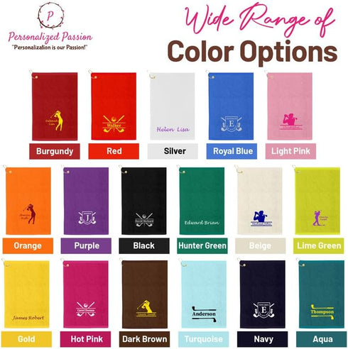 Grommet 16"x26" Personalized Passion Golf Towels with Corner - Customized Velour Cotton Golf Bag Towels with Name