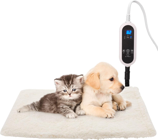 Pet Heating Pad with LED Display, Adjustable Temperature for Dogs and Cats, Soft Washable Fleece Cover 17 X 18"