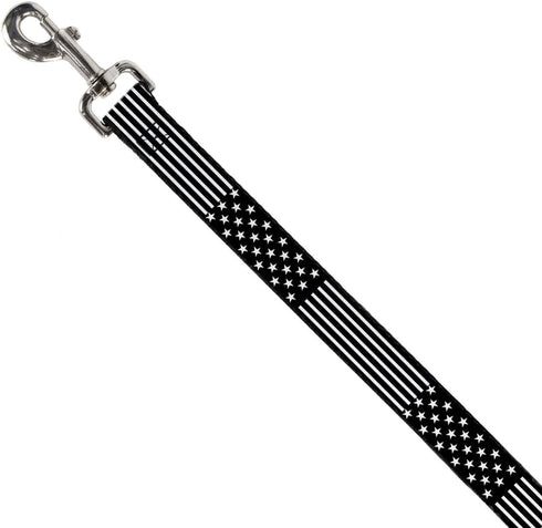 Dog Leash Americana Stars Stripes2 Black White 4 Feet Long 1.0 Inch Wide