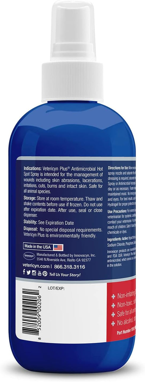Vetericyn Plus Hot Spot Spray for Dogs, 8 Ounces, Skin Sores & Irritations Relief