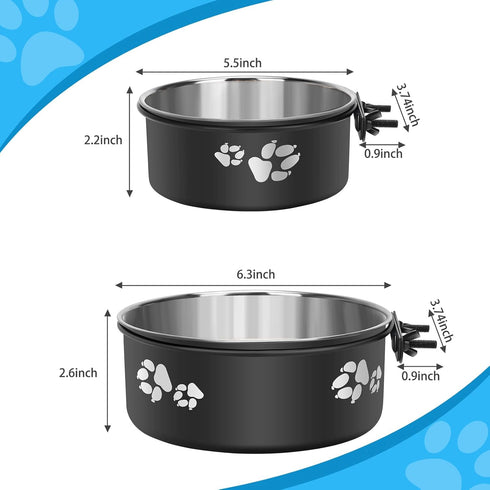Kennel Water Bowl Hanging, Stainless Steel Dog Crate Water Bowl No Spill, 2 Pack Hanging Dog Bowls for Kennel Cage Crate, Metal Pet Food Water Bowl Coop Cup for Small Medium Dogs Cat Puppy