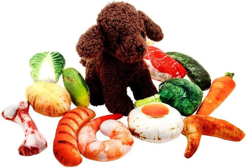 Dog Squeaky Toys, Soft Food Shape Interactive Plush Chew Toys for Small Medium Large Dogs
