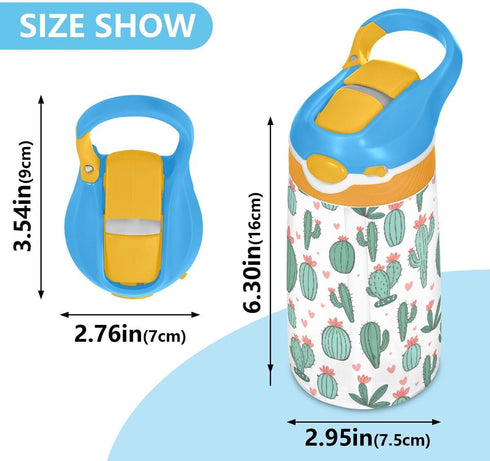 WEIYEKO 16.9 oz Green Flower Cactus Love Heart Kids Water Bottle with Straw Leakproof Travel School for Girls Boys