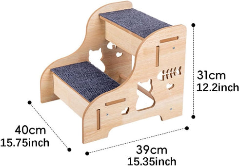 Jinhxofs 2 Dog Stairs, Pet Steps, Wooden Stairs, Small Animal Handrail, Non-Slip Mat, Suitable for Dogs and Cats, Bed