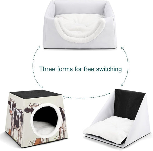 FekiLoot 3-in-1 Fashion Dairy Cow Capsule Pet Waterproof Removable Couch Pet Bed Foldable Cat Dog House Cat Dog Bed Cat