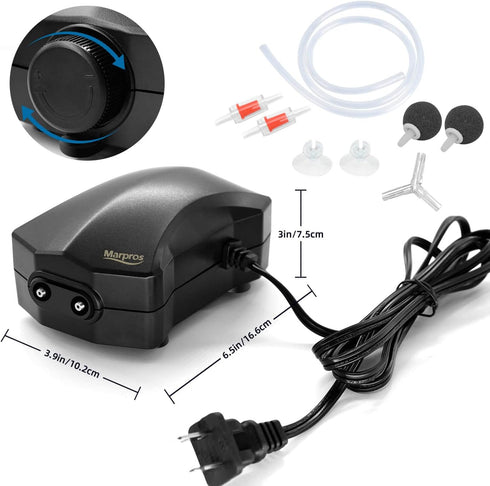 Aquarium Air Pump, Marpros 2 Outlet Adjustable Air Bubbler for Fish Tank, Super Quiet Oxygen Pump for 60 to 100 Gallon