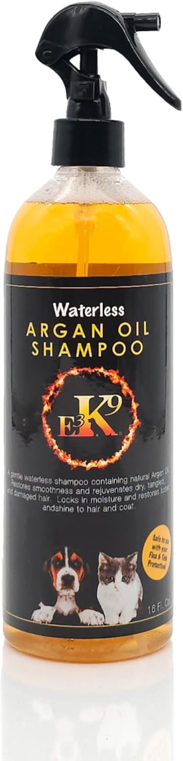 E3 Waterless Argan Oil Shampoo for Pets, 16oz - Vet Approved, No-Rinse Formula, Moisturizes with Nano Vitamins