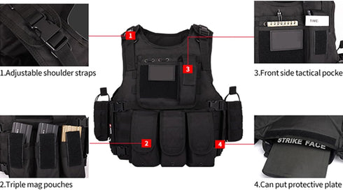 Tactical Airsoft Vest for Outdoors, CS Game Paintball Vest, Adjustable Adult Suitable for Training
