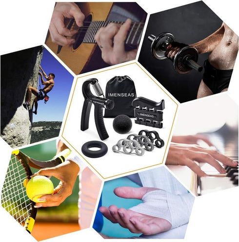 Grip Strength Trainer 7 Pack, Adjustable Finger Stretcher Resistance Bands, Hand Gripper Strength Ring & Stress Ball