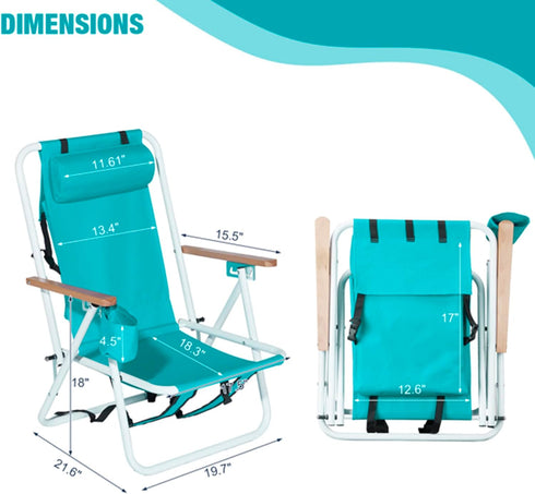 Ndesfayt 1Pcs Set Adults,4 Backpack (1PcsLightBlue) Folding Beach Chair for Position Portable Foldable Camping Chair