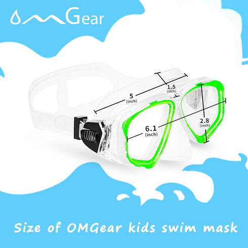 Goggles Kids Swimming Silicone Swim Mask, Snorkeling Gear with Tempered Glass and Cute Neoprene Mask Strap.
