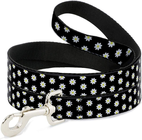 Buckle-Down Dog Leash, Daisies Scattered Black White Yellow, 4 Feet Long, 1.0 Inch Wide