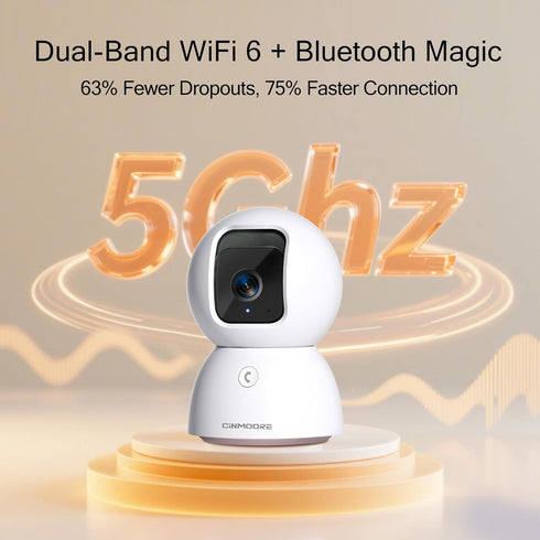 CINMOORE 5G 3K 0-Glow 2-Way Security Camera Indoor, Pet/Dog Camera with Speaker/Phone App, PTZ WiFi Baby Monitor