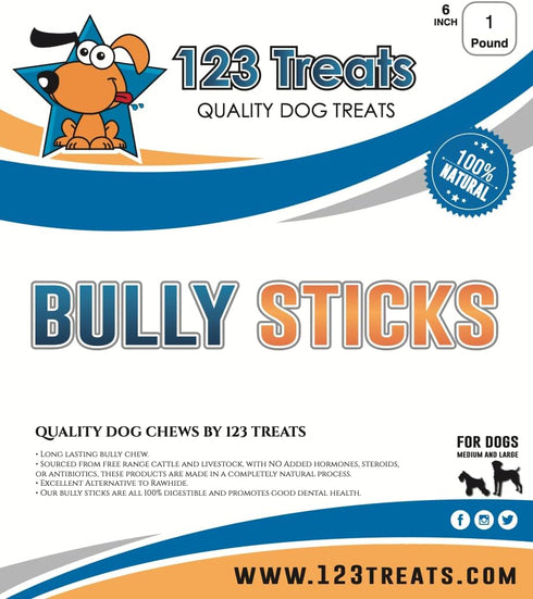6 Inch Bully Sticks for Dogs (1 Pound Bag), 100% Natural Grass-Fed Free-Range Premium Beef Chews