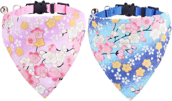 Adjustable Cat Collars with Bandana Bell, Breakaway Japanese Pet Kitten Collar for Small Dogs, Puppies, Girl, Boy