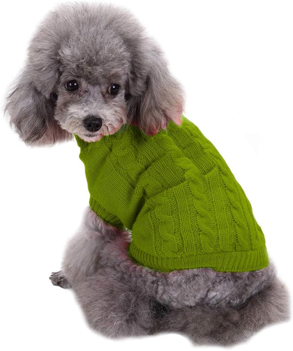 CHBORCHICEN Small Dog Sweaters, Knitted Pet Cat Warm Sweatshirt for Winter (Small, Light Green)