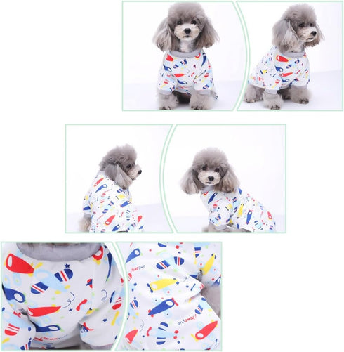2-Pack Pet Clothes Puppy Cute Pajamas - Cotton Rompers for Dogs, Cats Jumpsuits, Plane & Giraffe, XL