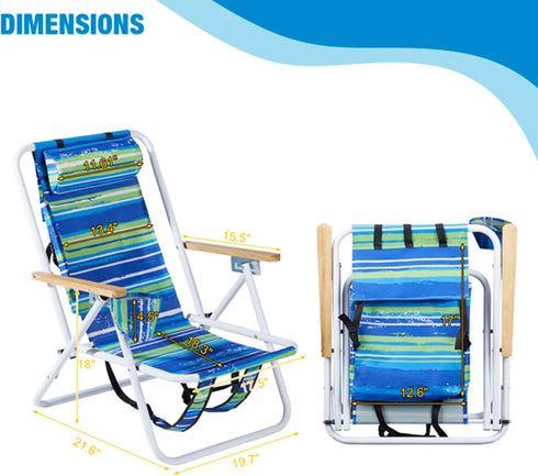 WENLIN 2 Pack,Portable Backpack (1PcsStripes) Beach Chairs for Adults Folding Beach Chair with Headrest Cup Holder