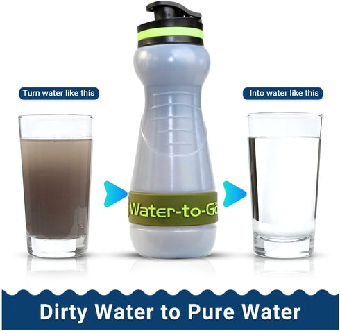 WATER-TO-GO Water Filter Bottle (18.5oz/55cl) - Eco-friendly Bioplastic, Incl. 3-in-1 Purifier Filter, Green Bundle for