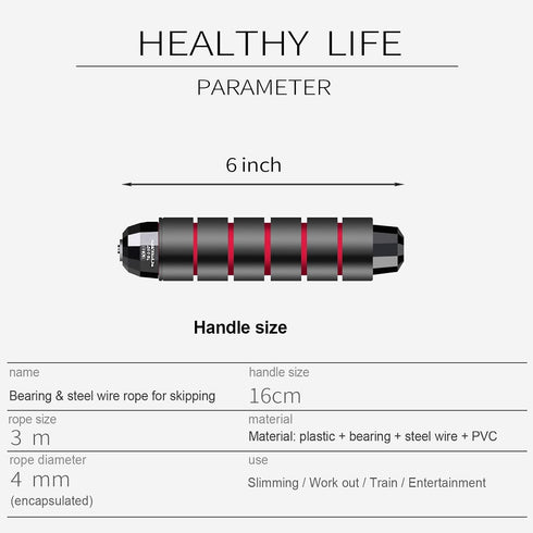 Skipping Rope with Ball Bearings - Adjustable Jump Rope Cable with 6” Memory Foam Handles for Aerobic Exercise