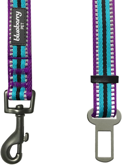 Blueberry Pet Dog Leash, 3M Reflective Adjustable Dog Seat Belt for Car, 1-Inch Width, Violet & River Blue