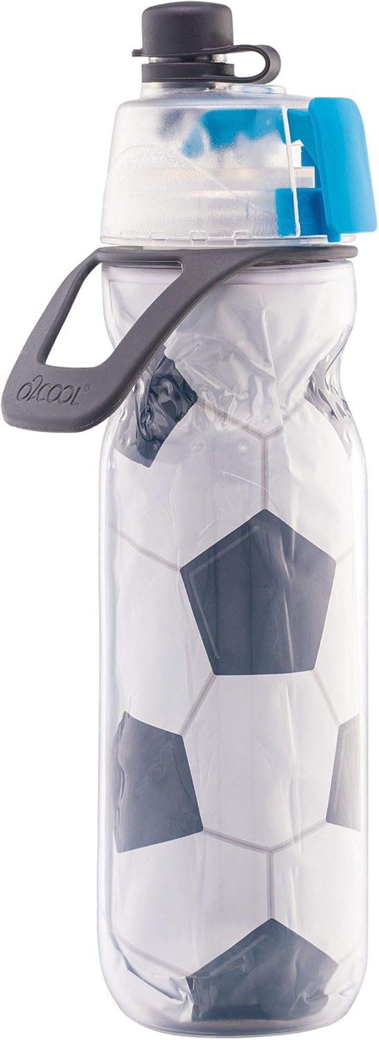 O2COOL Mist 'N Sip Misting Water Bottle, 2-in-1 Mist And Sip Function, 20 oz (Soccer)