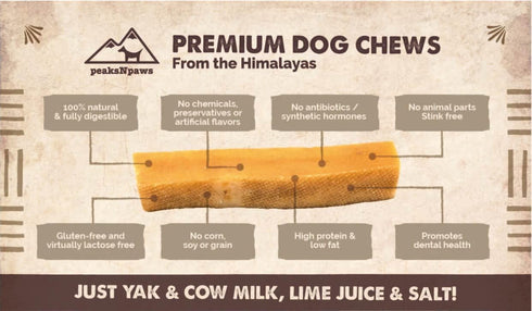 Yak Cheese Himalayan Dog Chews, High Protein Natural Treats for Medium Dogs, Lactose Free, 3 Medium Chews