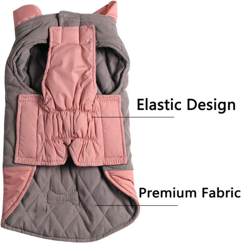 Waterproof Reversible Dog Coats for Small Dogs, Warm Puppy Jacket for Cold Winter, Pink and Grey