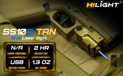 HiLight SS10B Blue Laser Tactical Sight for Pistols, Low Profile Military Grade Anodized Aluminum Body TAN, Micro USB
