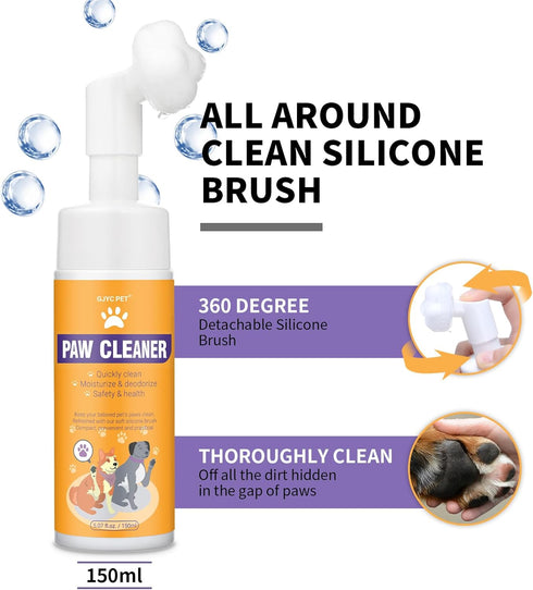 Paw Cleaner for Dogs and Cats, Magic Foam - Clean Paws No-Rinse Foaming Cleanser, Foot Cleaner Brush with Rose Extract